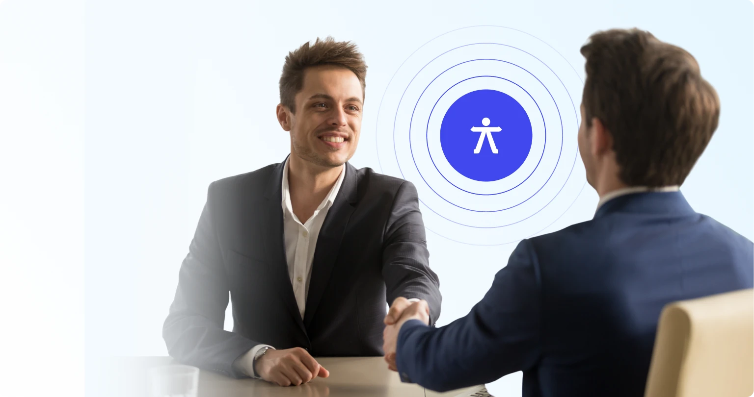 Cover image: The WeAccess.Ai logo on a light blue background, two businesspeople in suits shaking hands, and a white accessibility icon inside a blue circle1