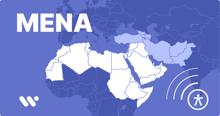 Cover image: The WeAccess.Ai logo on a blue background, the headline “Accessibility in the MENA Region,” an accessibility icon featuring a wave, and a world map highlighting countries in the Middle East and North Africa1