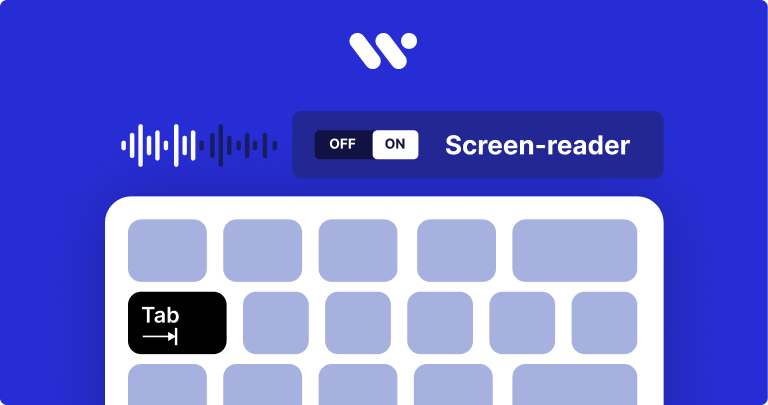Cover image: The WeAccess.Ai logo on a blue background, a laptop screen, a screen reader panel, a keyboard icon with the Tab key highlighted, and a caption card with sound waves1