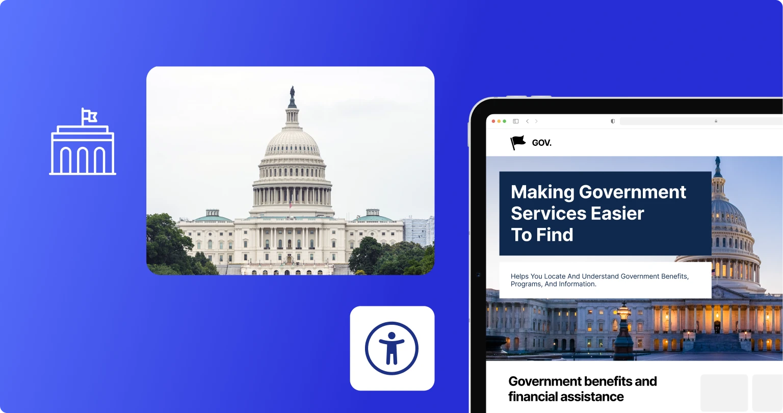 Cover image: The WeAccess.Ai logo, an official government building icon, and a photo of a public services website open on a computer screen, all on a blue background1