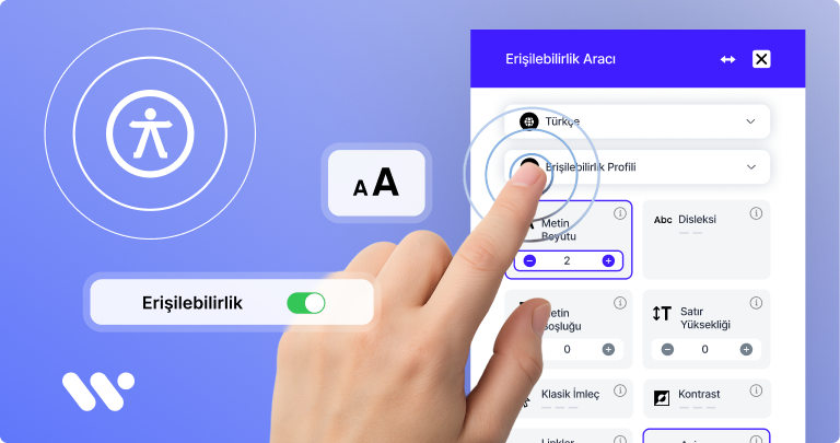 Kapak: Mor-mavi geçişli fonda WeAccess.Ai logosu, dokunan el, Erişilebilirlik Aracı, ADA etiketi ve farklı engel profillerinin listesi.1