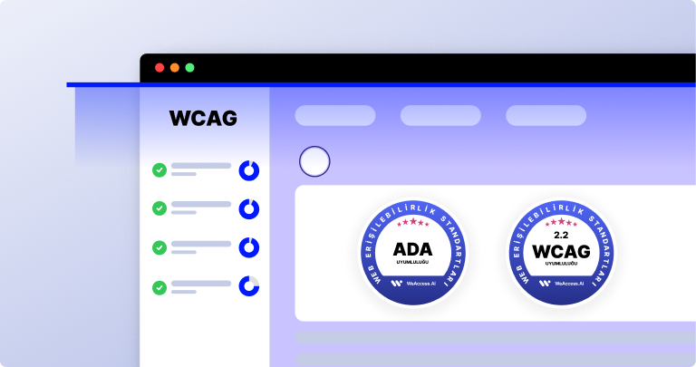 Kapak görseli: Açık zemin üzerinde WeAccess.Ai logosu, Web Erişilebilirlik Denetimi başlığı, ADA ikonu, WCAG panelli web tarayıcısı ve üzerinde WCAG 2.2 uyumluluk rozetini inceleyen büyüteç1