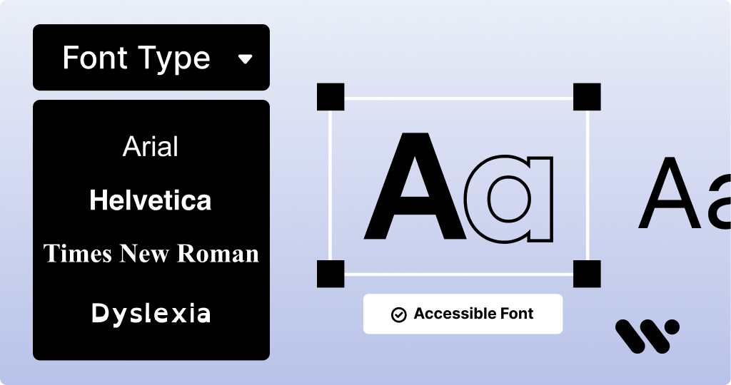 Cover image: The WeAccess.Ai logo on a blue background, with the “Accessible Font” label highlighted in the center and examples of the letters ‘A’ and “a” arranged side by side to represent different typography and character styles1