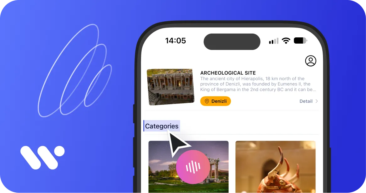 Mobile Screen Reader Accessibility by WeAccess.Ai, with a museum app where the screen reader focus is on the Categories heading1