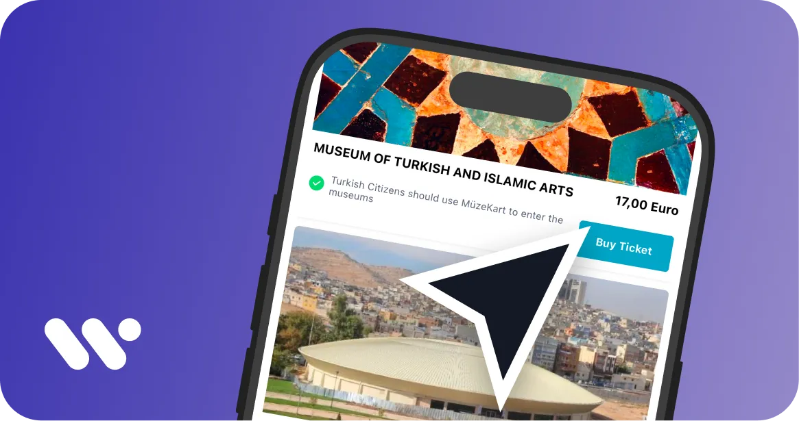WeAccess.Ai mobil dokunma hedefi boyutu: müze bileti uygulaması ve Bilet Al butonunu gösteren işaretçi1
