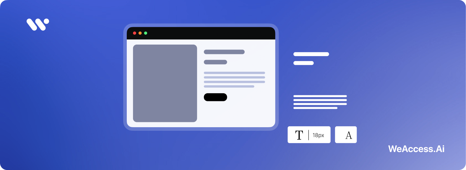 Cover image: The WeAccess.Ai logo on a blue background, with a web browser window in the center, a text line template, a font size adjustment box, and a letter icon
