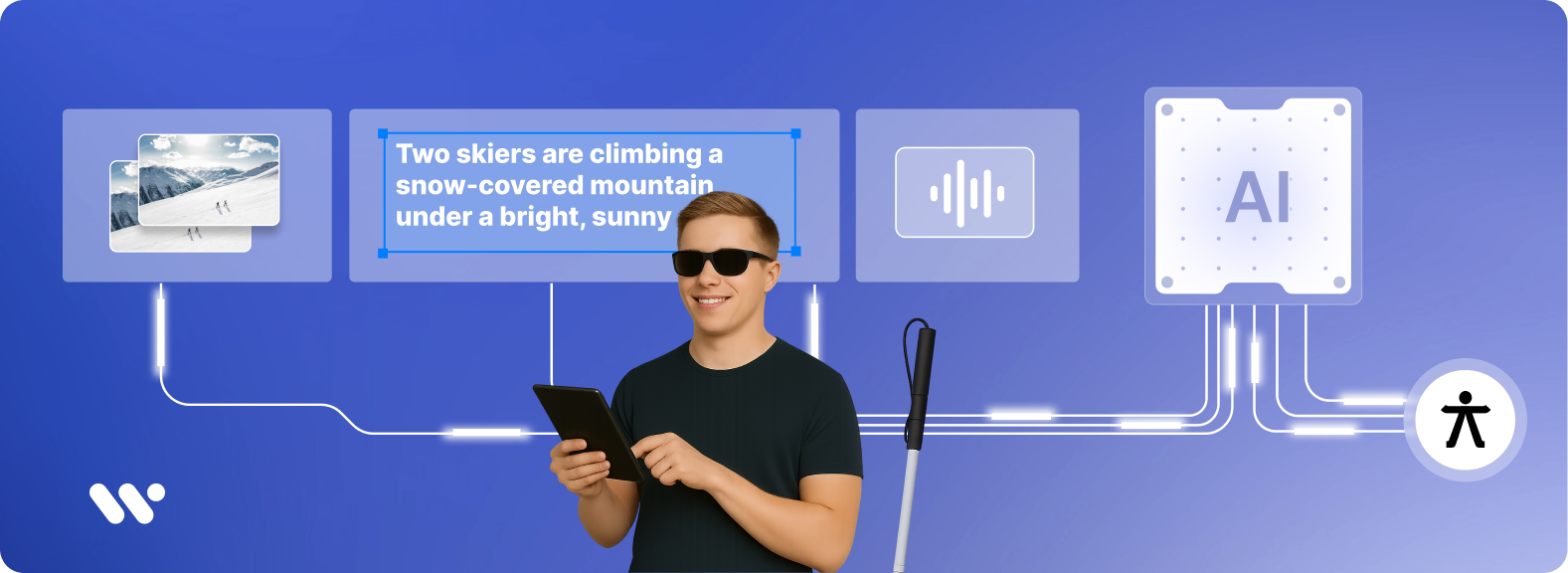 A visually impaired individual is using weaccess's AI-powered text-to-speech tool.