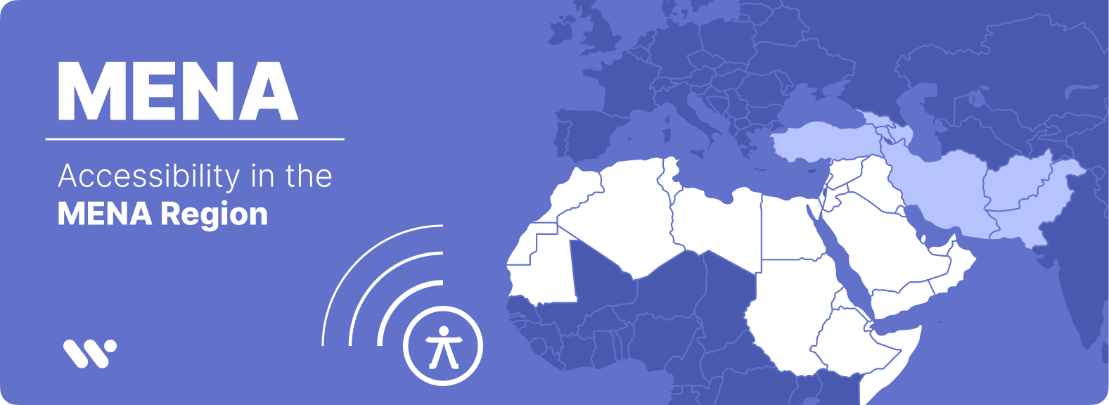 Cover image: The WeAccess.Ai logo on a blue background, the headline “Accessibility in the MENA Region,” an accessibility icon featuring a wave, and a world map highlighting countries in the Middle East and North Africa